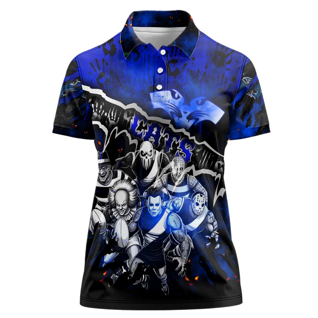 Step Into Horror Domain Cats Football Women Polo Shirt Halloween Horror Movie Characters - Aussie Hoodie