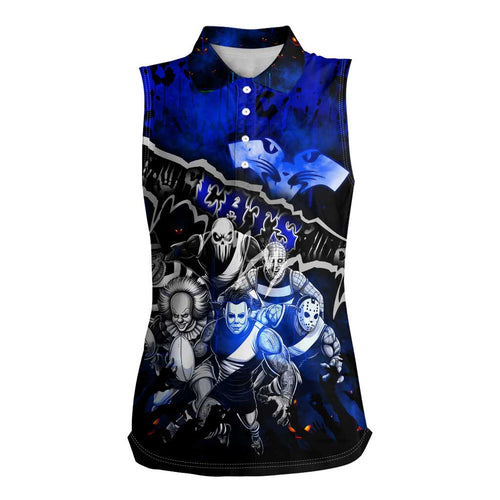 Step Into Horror Domain Cats Football Women Sleeveless Polo Shirt Halloween Horror Movie Characters - Aussie Hoodie