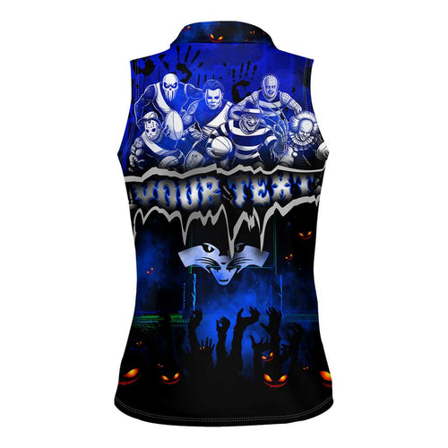 Step Into Horror Domain Cats Football Women Sleeveless Polo Shirt Halloween Horror Movie Characters - Aussie Hoodie