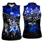 Step Into Horror Domain Cats Football Women Sleeveless Polo Shirt Halloween Horror Movie Characters - Aussie Hoodie