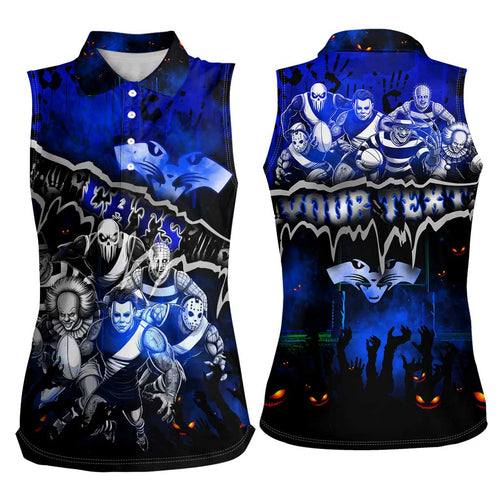 Step Into Horror Domain Cats Football Women Sleeveless Polo Shirt Halloween Horror Movie Characters - Aussie Hoodie