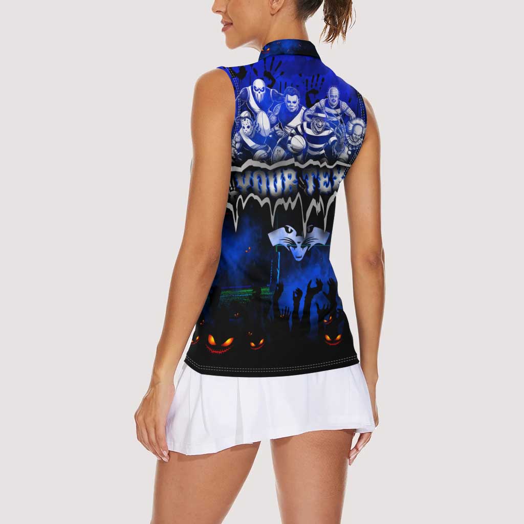 Step Into Horror Domain Cats Football Women Sleeveless Polo Shirt Halloween Horror Movie Characters - Aussie Hoodie