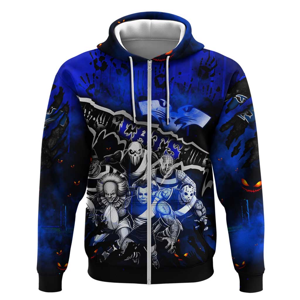 Step Into Horror Domain Cats Football Zip Hoodie Halloween Horror Movie Characters - Aussie Hoodie