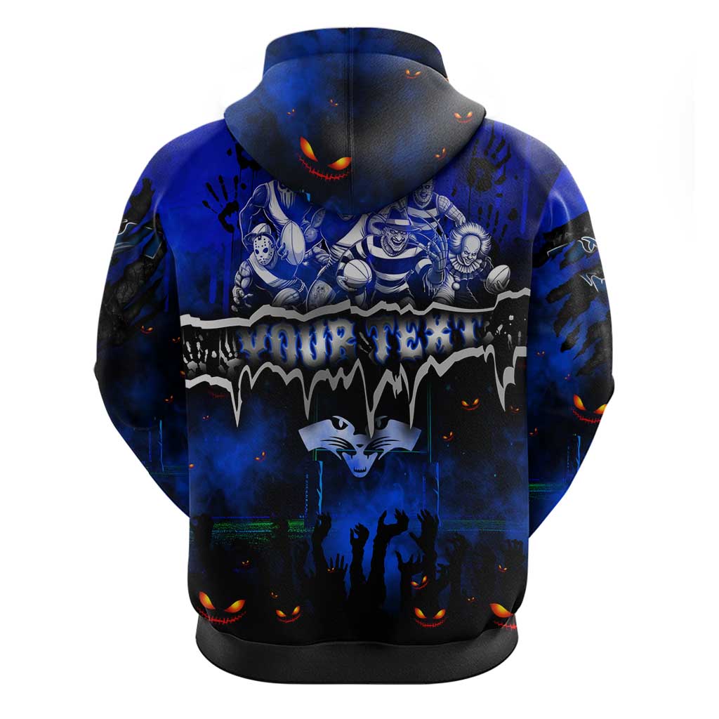 Step Into Horror Domain Cats Football Zip Hoodie Halloween Horror Movie Characters - Aussie Hoodie