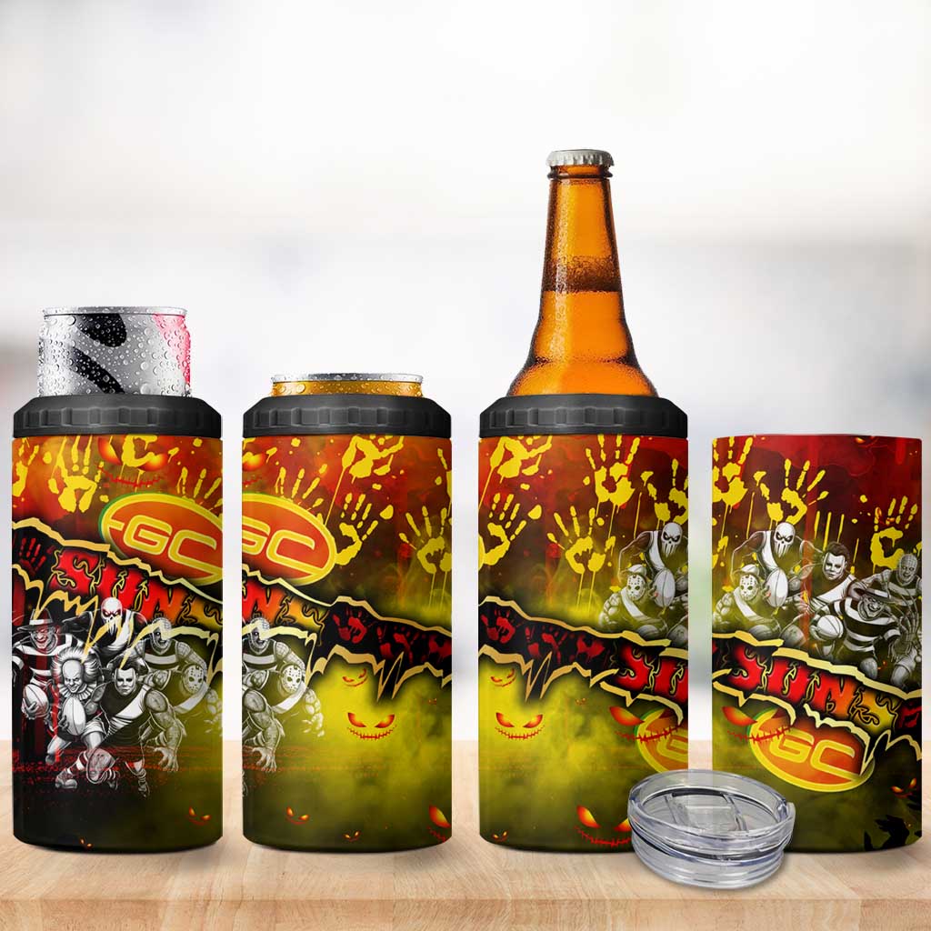 Step Into Horror Domain Suns Football 4 in 1 Can Cooler Tumbler Halloween Horror Movie Characters - Aussie Hoodie