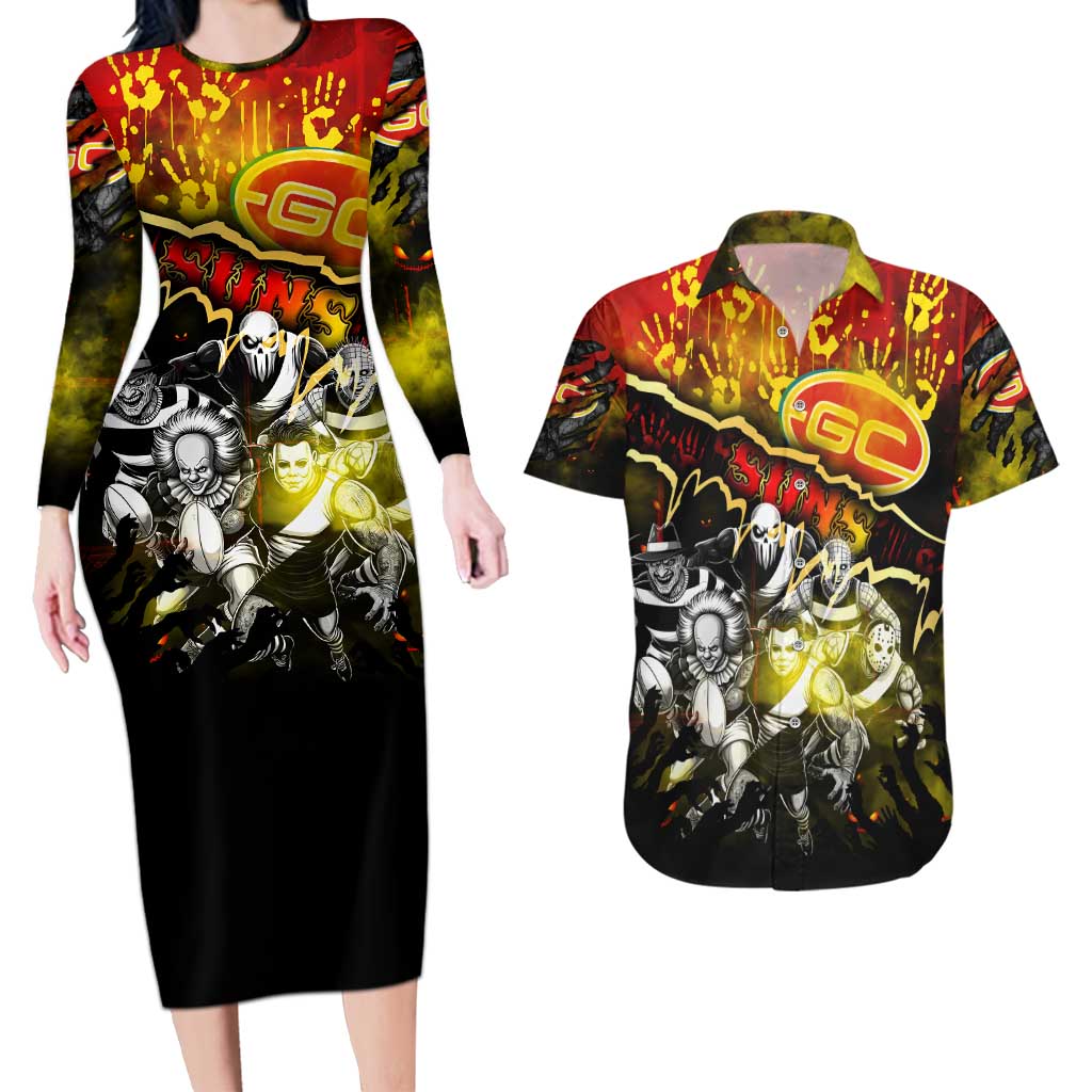 Step Into Horror Domain Suns Football Couples Matching Long Sleeve Bodycon Dress and Hawaiian Shirt Halloween Horror Movie Characters - Aussie Hoodie