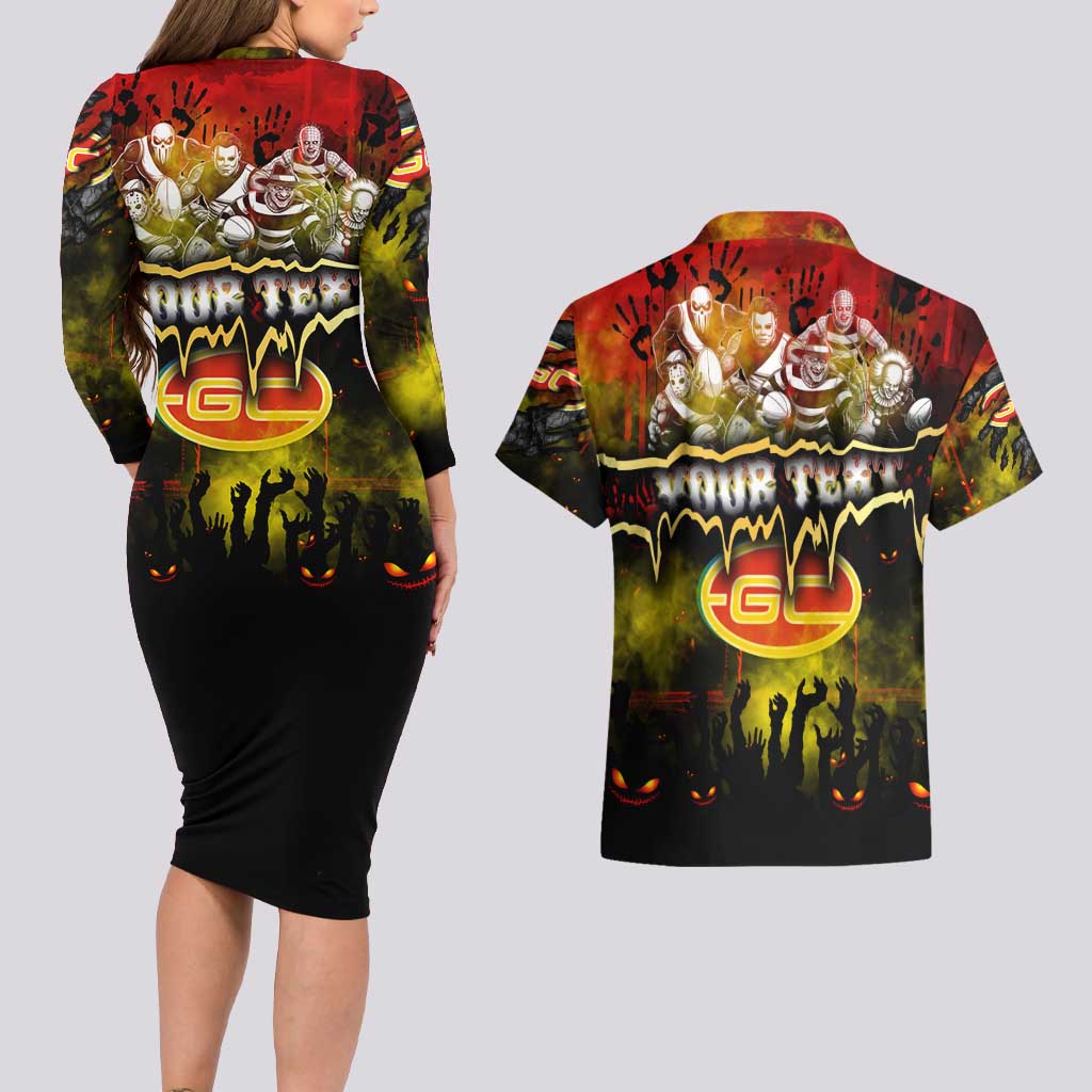 Step Into Horror Domain Suns Football Couples Matching Long Sleeve Bodycon Dress and Hawaiian Shirt Halloween Horror Movie Characters - Aussie Hoodie