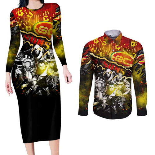 Step Into Horror Domain Suns Football Couples Matching Long Sleeve Bodycon Dress and Long Sleeve Button Shirt Halloween Horror Movie Characters - Aussie Hoodie