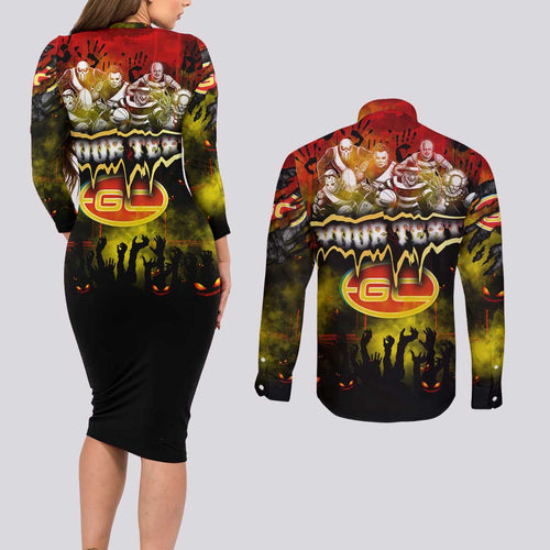 Step Into Horror Domain Suns Football Couples Matching Long Sleeve Bodycon Dress and Long Sleeve Button Shirt Halloween Horror Movie Characters - Aussie Hoodie