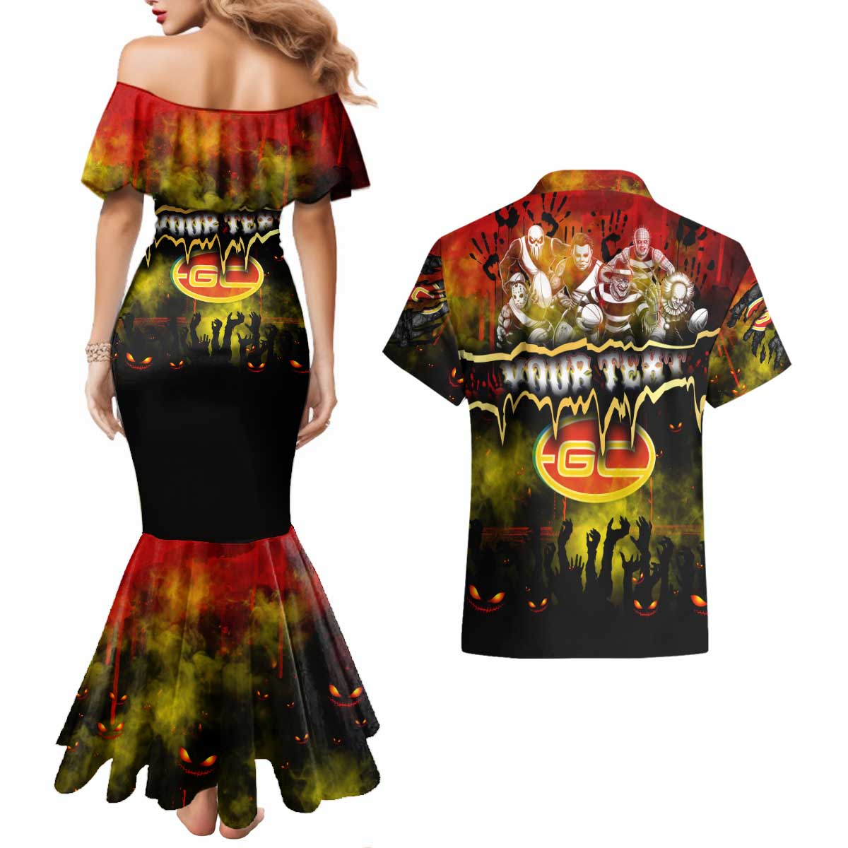 Step Into Horror Domain Suns Football Couples Matching Mermaid Dress and Hawaiian Shirt Halloween Horror Movie Characters - Aussie Hoodie