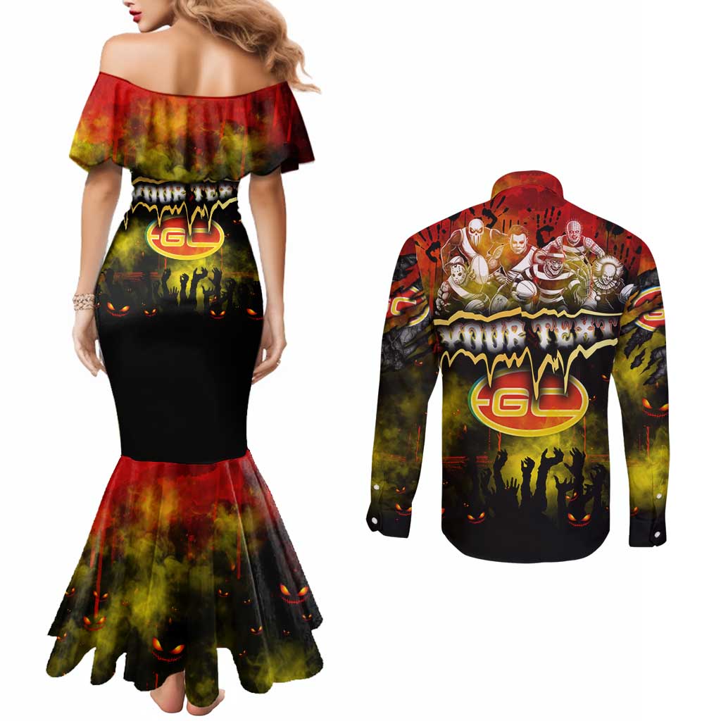 Step Into Horror Domain Suns Football Couples Matching Mermaid Dress and Long Sleeve Button Shirt Halloween Horror Movie Characters - Aussie Hoodie