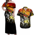 Step Into Horror Domain Suns Football Couples Matching Off Shoulder Maxi Dress and Hawaiian Shirt Halloween Horror Movie Characters - Aussie Hoodie