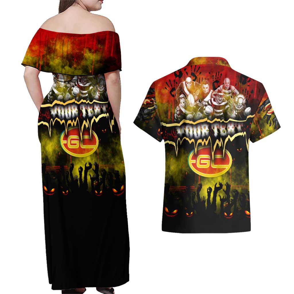 Step Into Horror Domain Suns Football Couples Matching Off Shoulder Maxi Dress and Hawaiian Shirt Halloween Horror Movie Characters - Aussie Hoodie