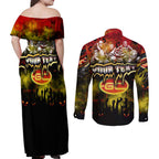 Step Into Horror Domain Suns Football Couples Matching Off Shoulder Maxi Dress and Long Sleeve Button Shirt Halloween Horror Movie Characters - Aussie Hoodie