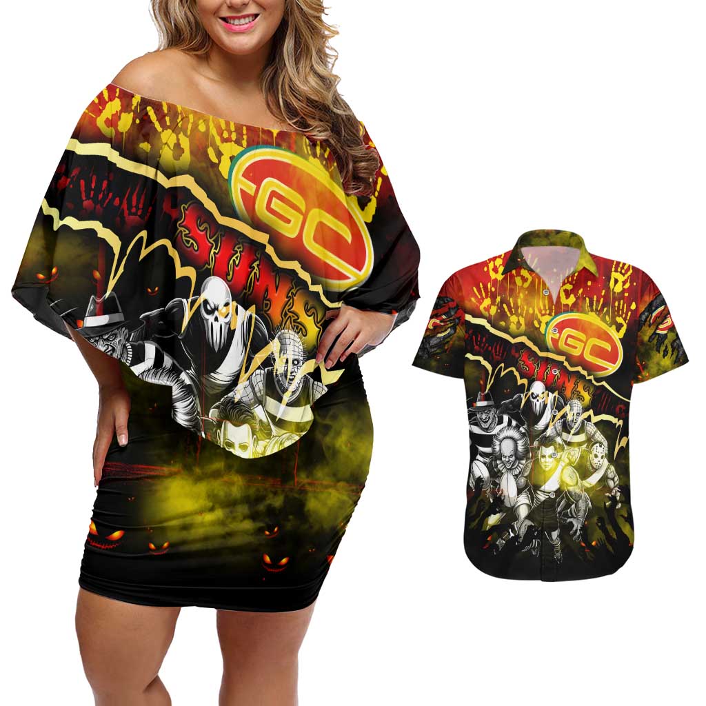 Step Into Horror Domain Suns Football Couples Matching Off Shoulder Short Dress and Hawaiian Shirt Halloween Horror Movie Characters - Aussie Hoodie