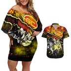 Step Into Horror Domain Suns Football Couples Matching Off Shoulder Short Dress and Hawaiian Shirt Halloween Horror Movie Characters - Aussie Hoodie