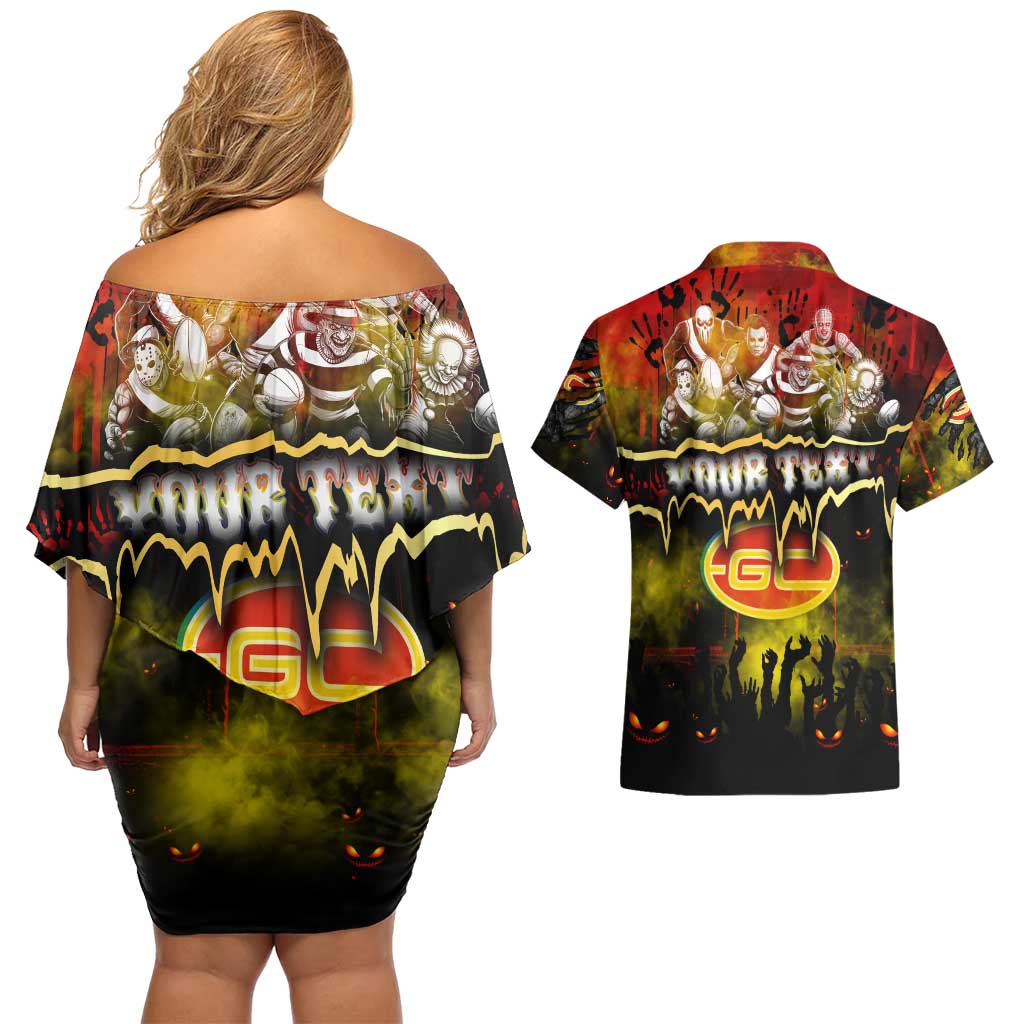 Step Into Horror Domain Suns Football Couples Matching Off Shoulder Short Dress and Hawaiian Shirt Halloween Horror Movie Characters - Aussie Hoodie