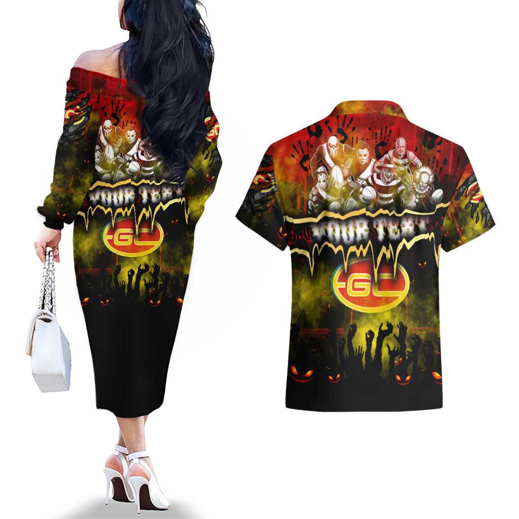 Step Into Horror Domain Suns Football Couples Matching Off The Shoulder Long Sleeve Dress and Hawaiian Shirt Halloween Horror Movie Characters - Aussie Hoodie