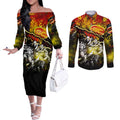 Step Into Horror Domain Suns Football Couples Matching Off The Shoulder Long Sleeve Dress and Long Sleeve Button Shirt Halloween Horror Movie Characters - Aussie Hoodie