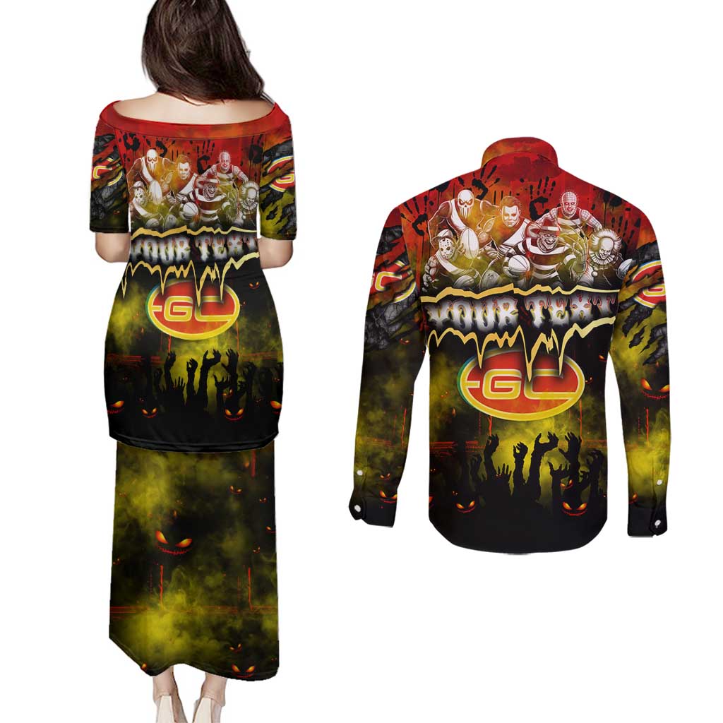 Step Into Horror Domain Suns Football Couples Matching Puletasi and Long Sleeve Button Shirt Halloween Horror Movie Characters - Aussie Hoodie