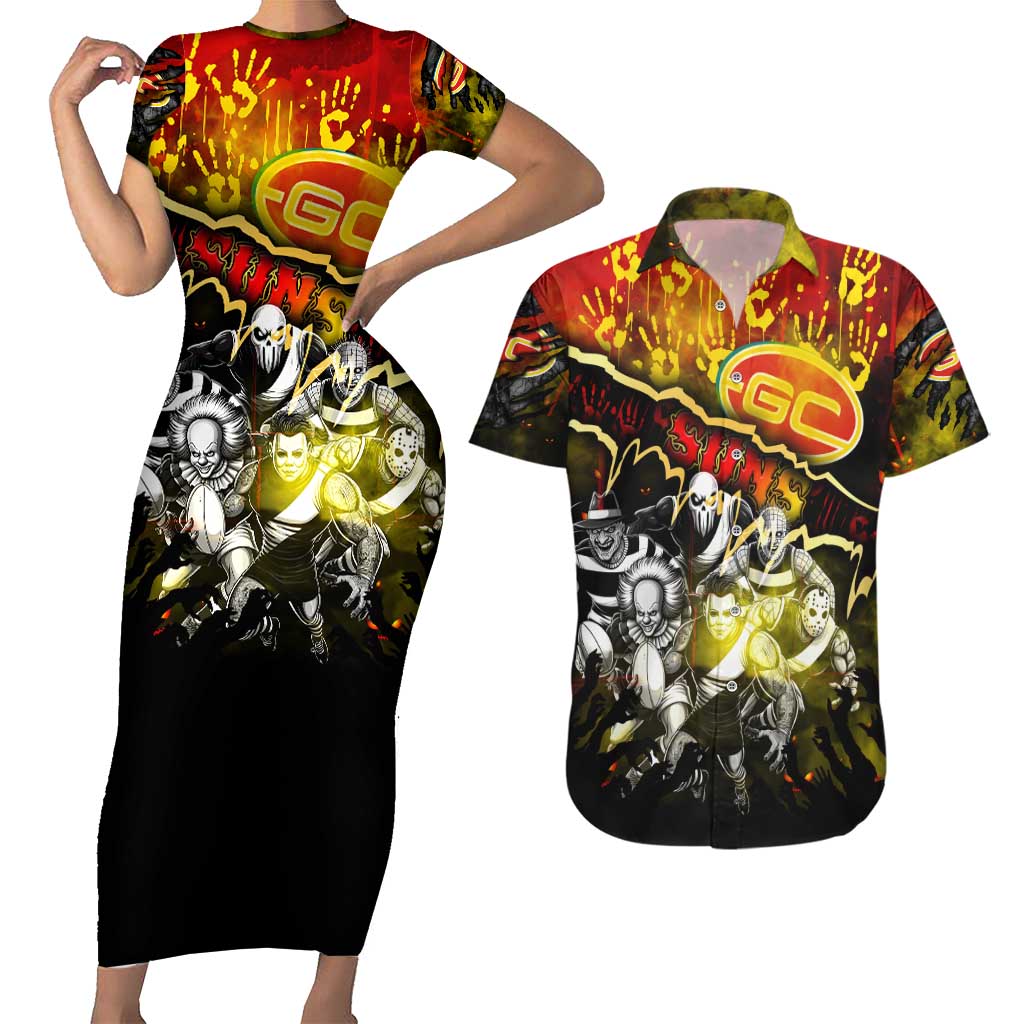 Step Into Horror Domain Suns Football Couples Matching Short Sleeve Bodycon Dress and Hawaiian Shirt Halloween Horror Movie Characters - Aussie Hoodie