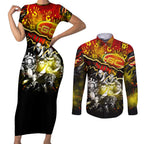 Step Into Horror Domain Suns Football Couples Matching Short Sleeve Bodycon Dress and Long Sleeve Button Shirt Halloween Horror Movie Characters - Aussie Hoodie