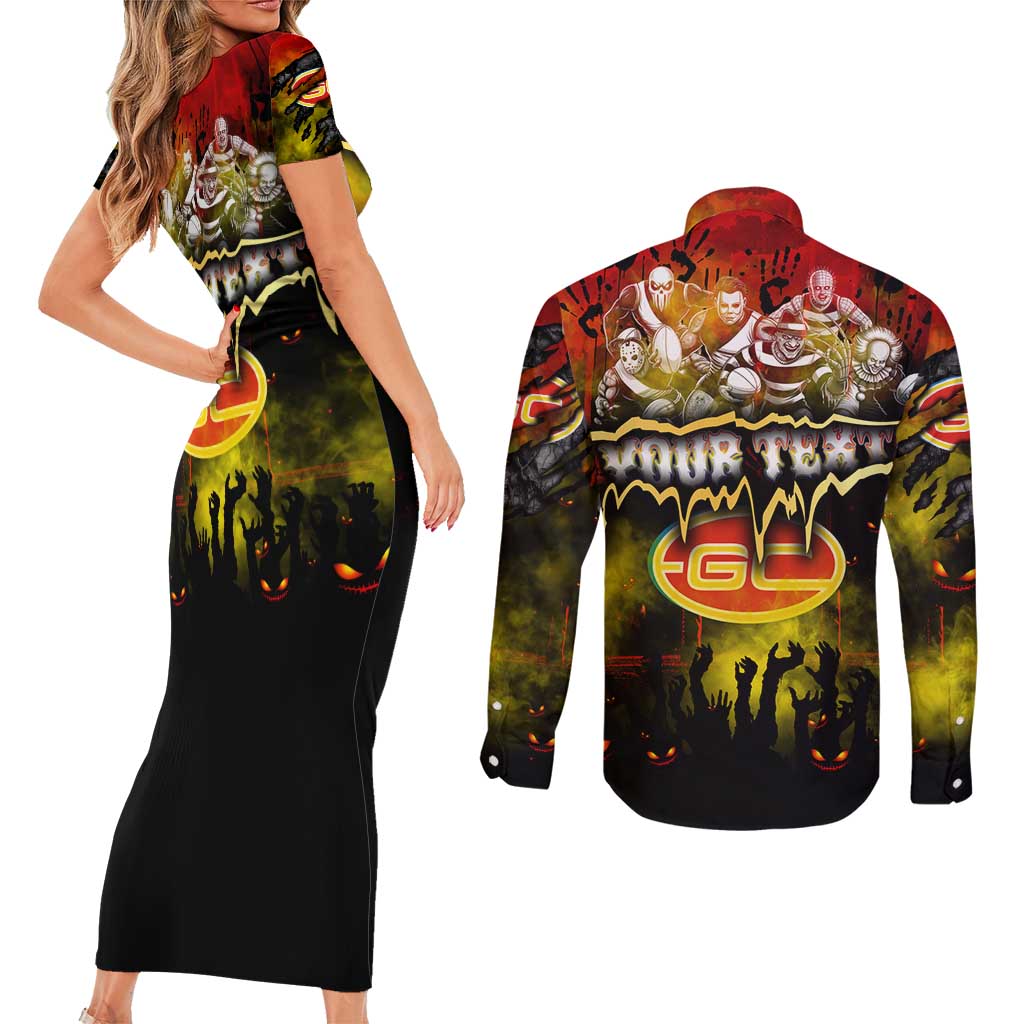 Step Into Horror Domain Suns Football Couples Matching Short Sleeve Bodycon Dress and Long Sleeve Button Shirt Halloween Horror Movie Characters - Aussie Hoodie