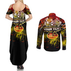 Step Into Horror Domain Suns Football Couples Matching Summer Maxi Dress and Long Sleeve Button Shirt Halloween Horror Movie Characters - Aussie Hoodie