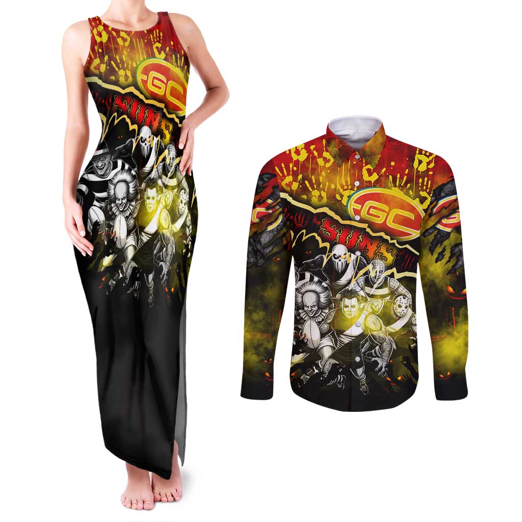 Step Into Horror Domain Suns Football Couples Matching Tank Maxi Dress and Long Sleeve Button Shirt Halloween Horror Movie Characters - Aussie Hoodie