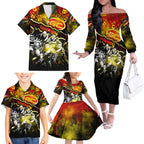 Step Into Horror Domain Suns Football Family Matching Off The Shoulder Long Sleeve Dress and Hawaiian Shirt Halloween Horror Movie Characters - Aussie Hoodie