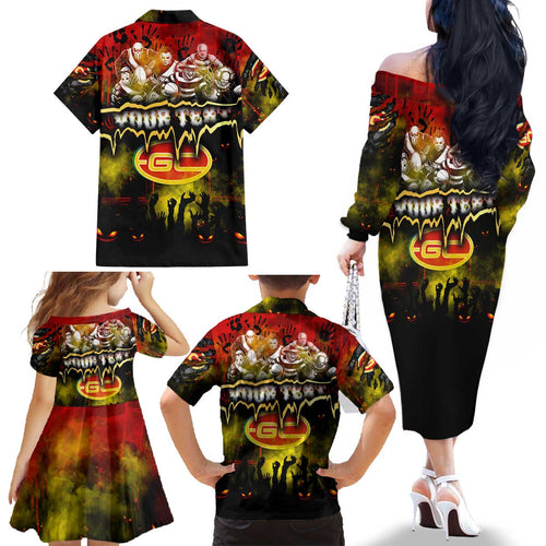 Step Into Horror Domain Suns Football Family Matching Off The Shoulder Long Sleeve Dress and Hawaiian Shirt Halloween Horror Movie Characters - Aussie Hoodie