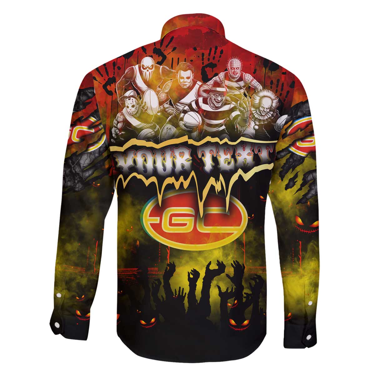 Step Into Horror Domain Suns Football Family Matching Off The Shoulder Long Sleeve Dress and Hawaiian Shirt Halloween Horror Movie Characters - Aussie Hoodie