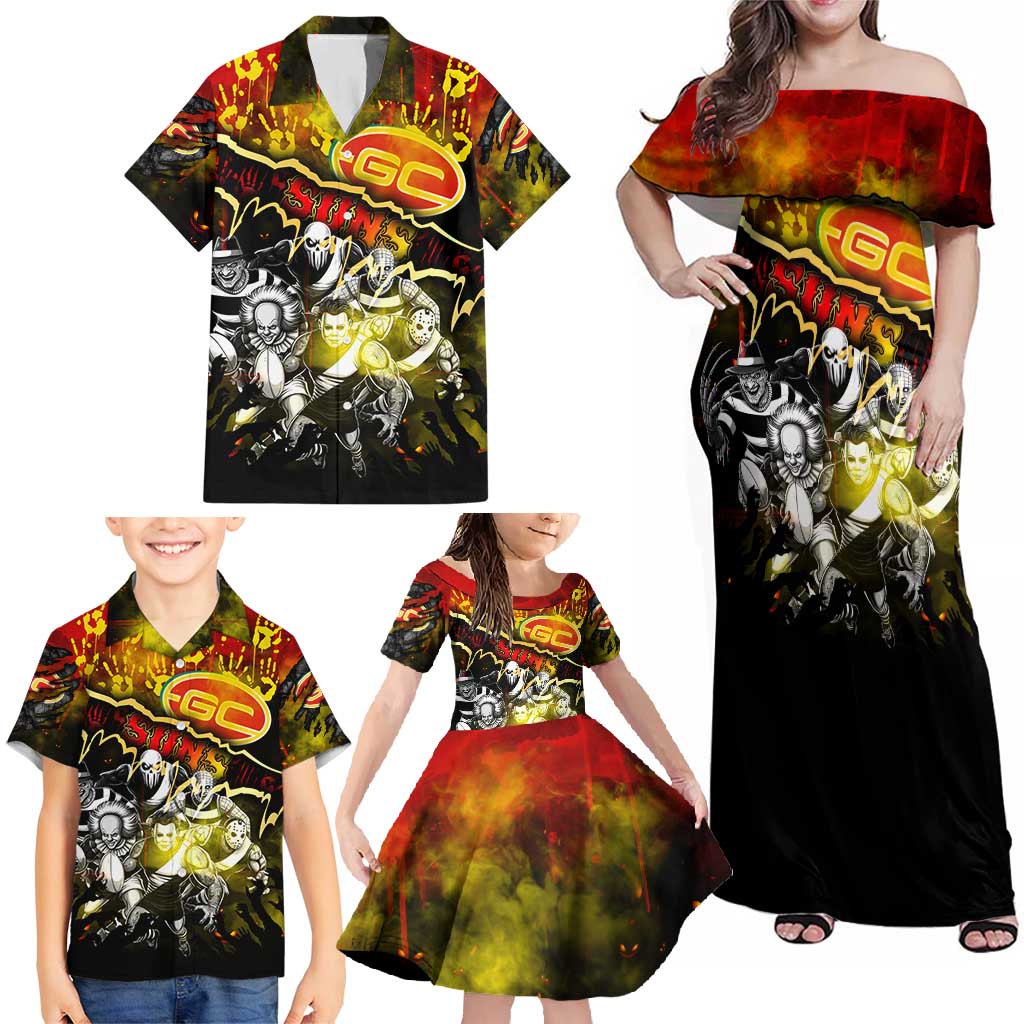 Step Into Horror Domain Suns Football Family Matching Off Shoulder Maxi Dress and Hawaiian Shirt Halloween Horror Movie Characters - Aussie Hoodie