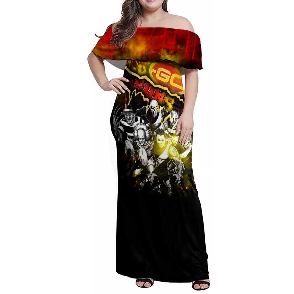 Step Into Horror Domain Suns Football Family Matching Off Shoulder Maxi Dress and Hawaiian Shirt Halloween Horror Movie Characters - Aussie Hoodie