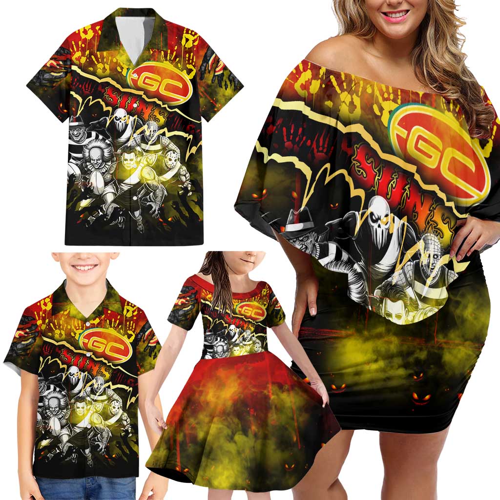 Step Into Horror Domain Suns Football Family Matching Off Shoulder Short Dress and Hawaiian Shirt Halloween Horror Movie Characters - Aussie Hoodie