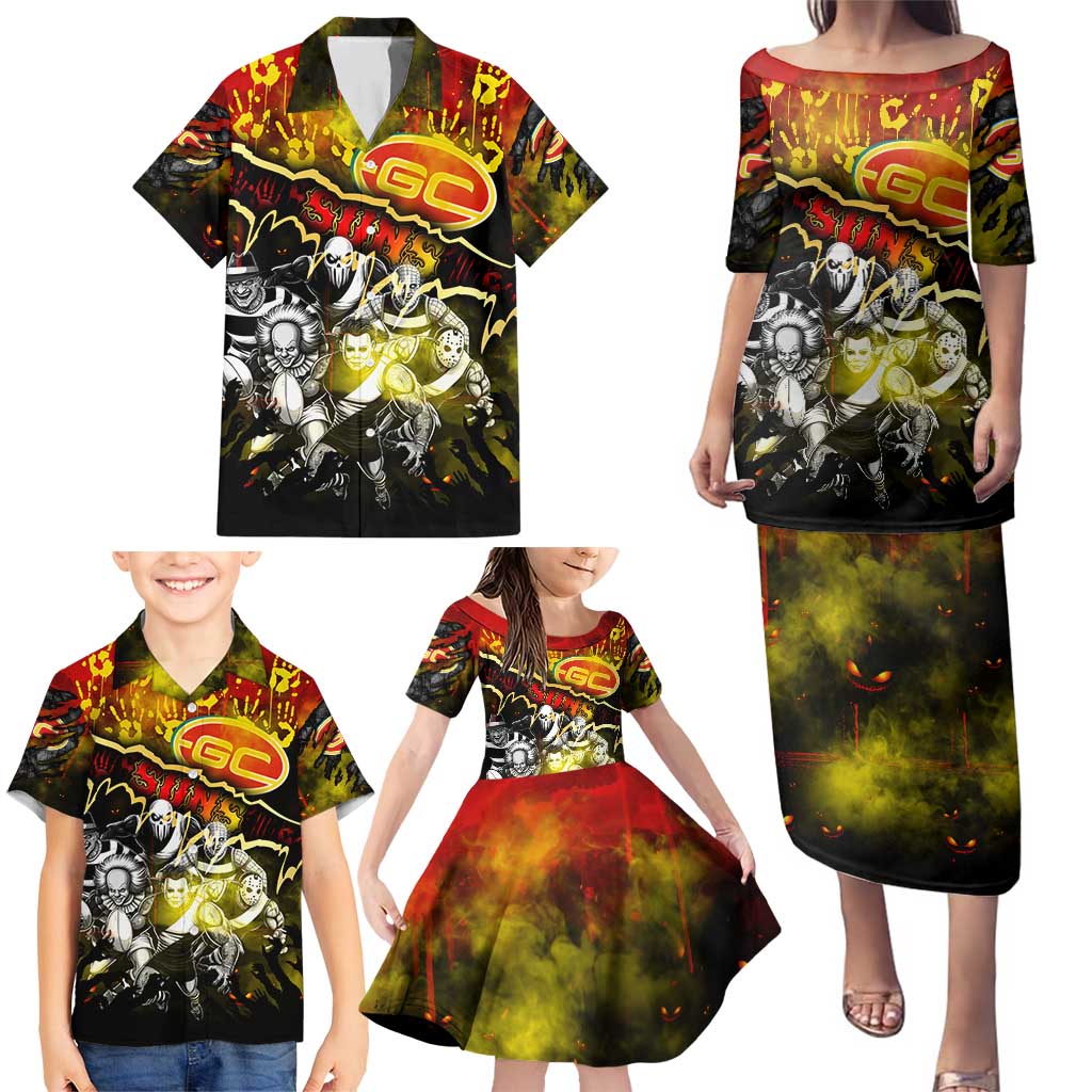 Step Into Horror Domain Suns Football Family Matching Puletasi and Hawaiian Shirt Halloween Horror Movie Characters - Aussie Hoodie