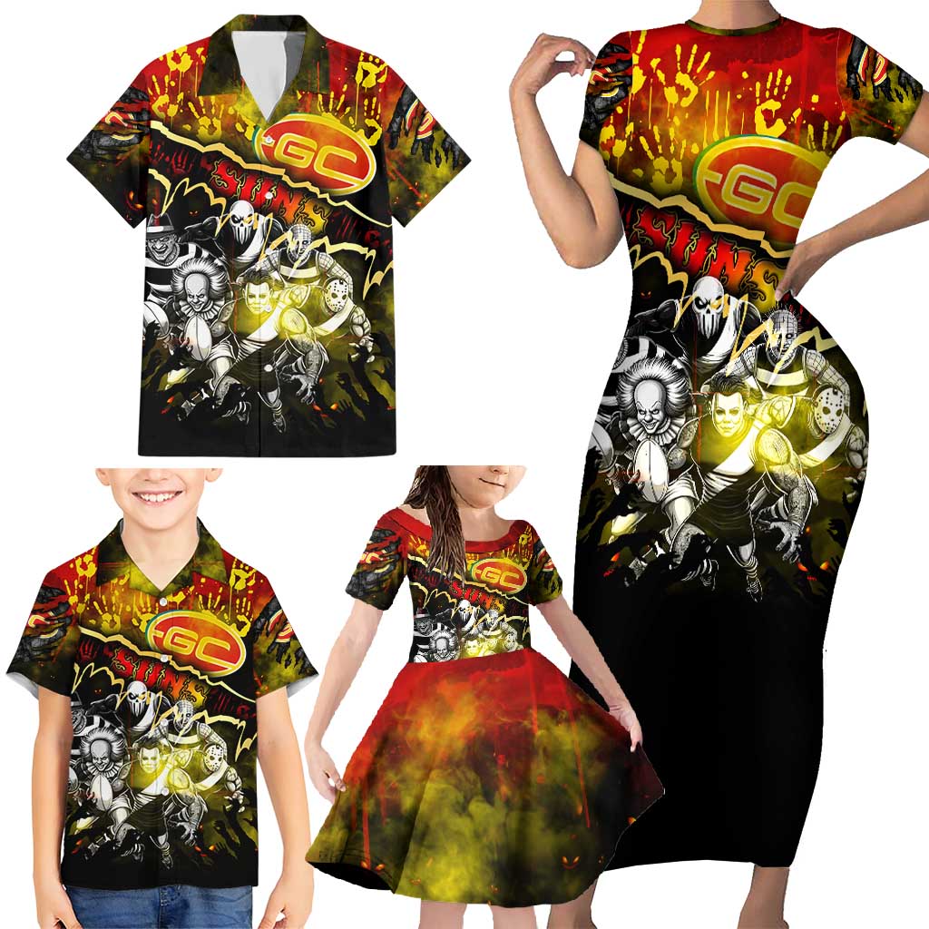Step Into Horror Domain Suns Football Family Matching Short Sleeve Bodycon Dress and Hawaiian Shirt Halloween Horror Movie Characters - Aussie Hoodie