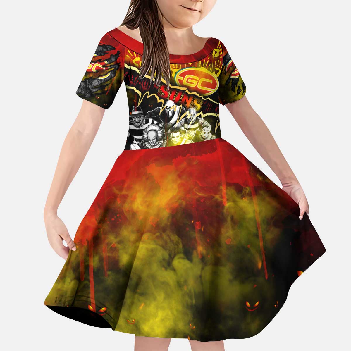 Step Into Horror Domain Suns Football Kid Short Sleeve Dress Halloween Horror Movie Characters - Aussie Hoodie
