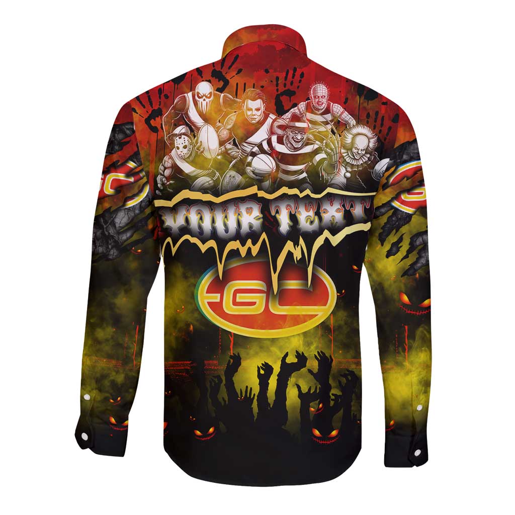 Step Into Horror Domain Suns Football Long Sleeve Button Shirt Halloween Horror Movie Characters - Aussie Hoodie