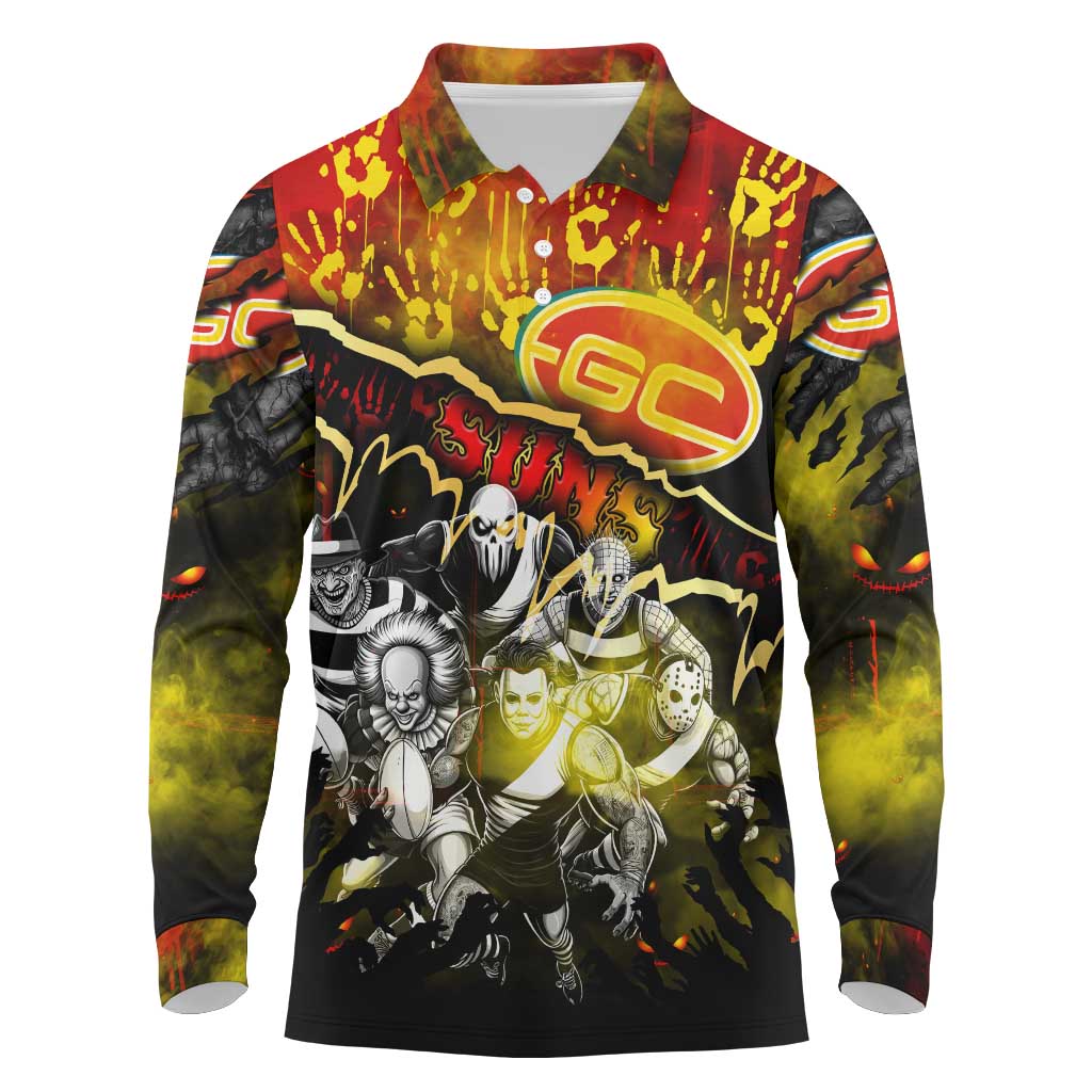 Step Into Horror Domain Suns Football Long Sleeve Polo Shirt Halloween Horror Movie Characters - Aussie Hoodie