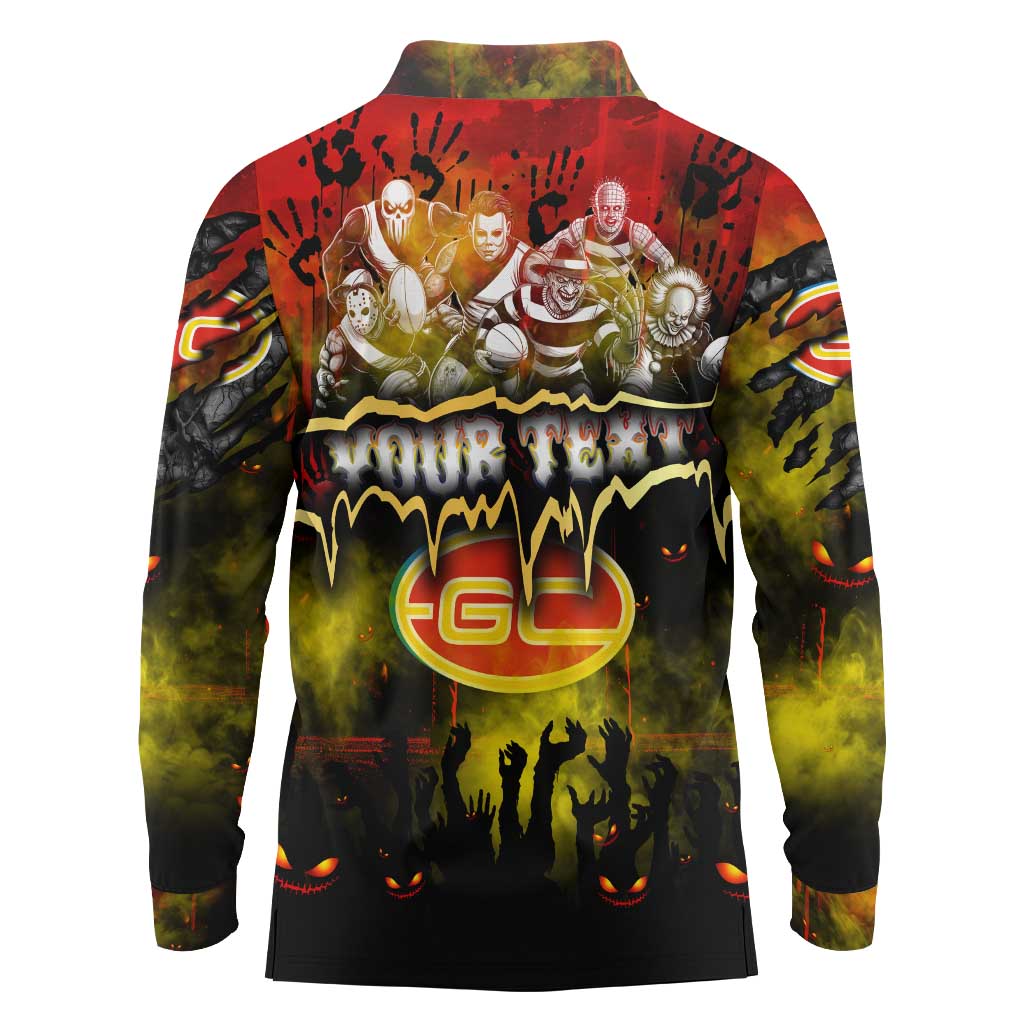 Step Into Horror Domain Suns Football Long Sleeve Polo Shirt Halloween Horror Movie Characters - Aussie Hoodie