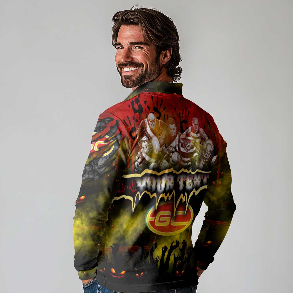 Step Into Horror Domain Suns Football Long Sleeve Polo Shirt Halloween Horror Movie Characters - Aussie Hoodie