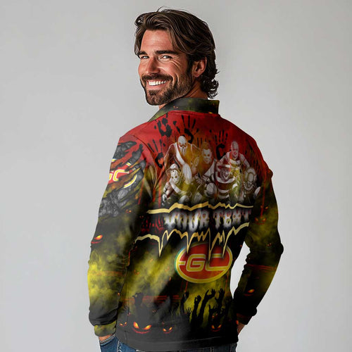 Step Into Horror Domain Suns Football Long Sleeve Polo Shirt Halloween Horror Movie Characters - Aussie Hoodie