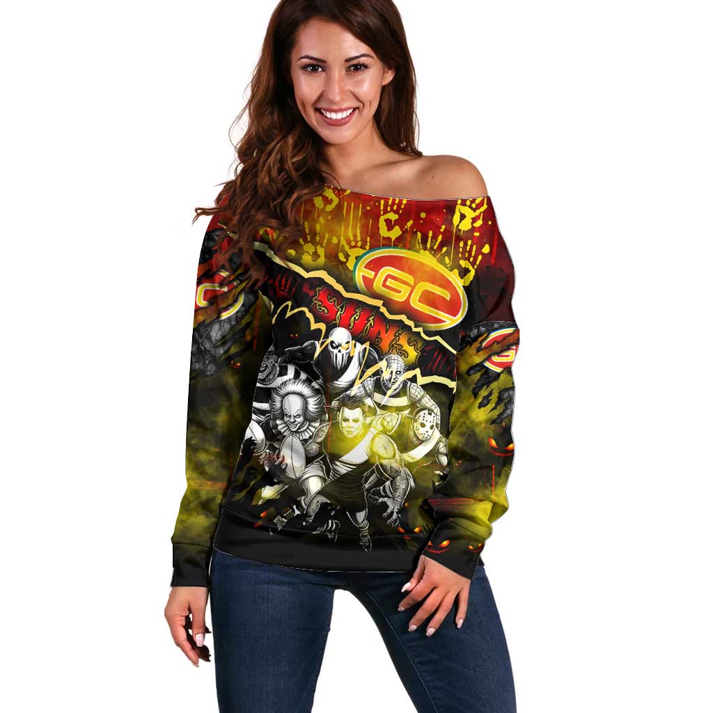Step Into Horror Domain Suns Football Off Shoulder Sweater Halloween Horror Movie Characters - Aussie Hoodie