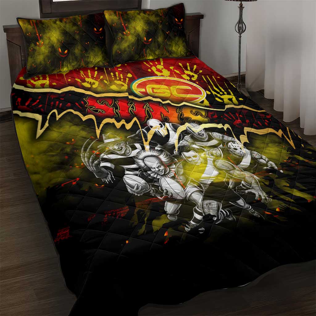 Step Into Horror Domain Suns Football Quilt Bed Set Halloween Horror Movie Characters - Aussie Hoodie