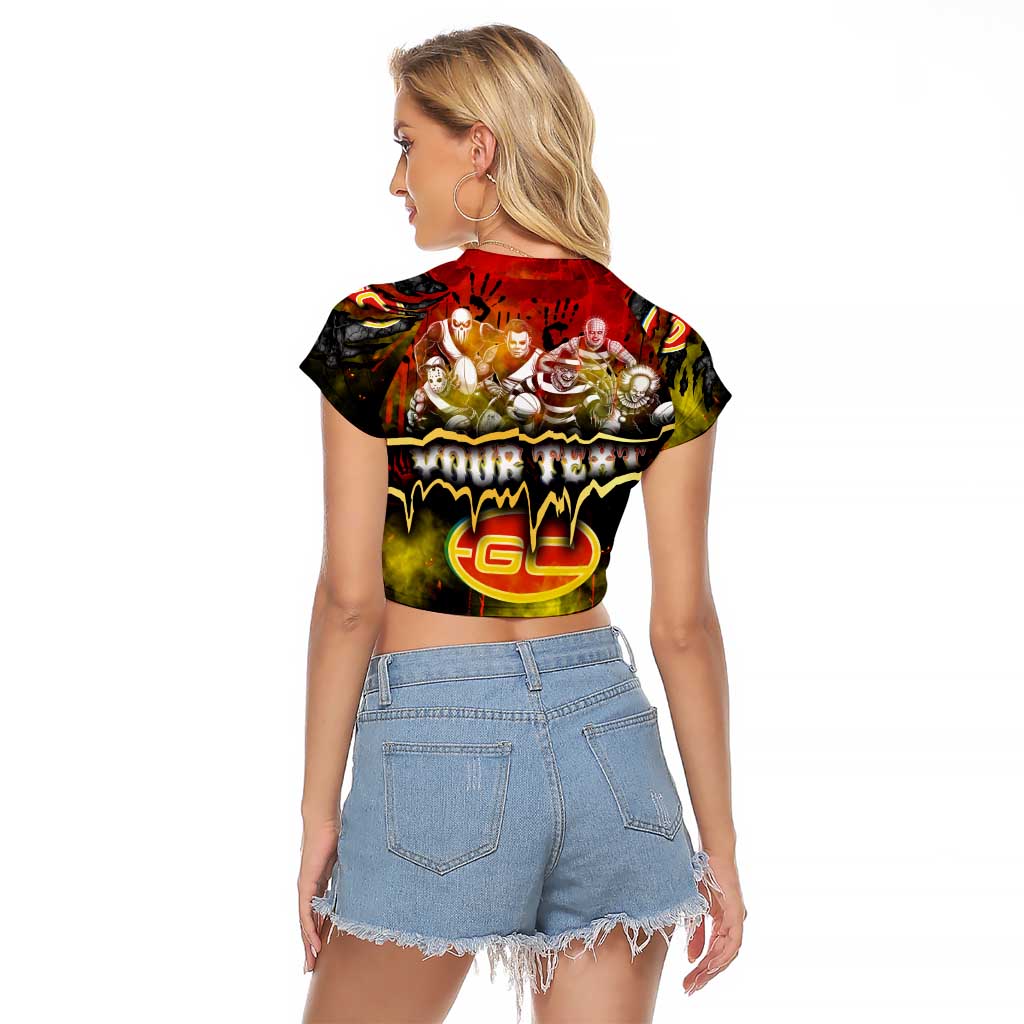 Step Into Horror Domain Suns Football Raglan Cropped T Shirt Halloween Horror Movie Characters - Aussie Hoodie