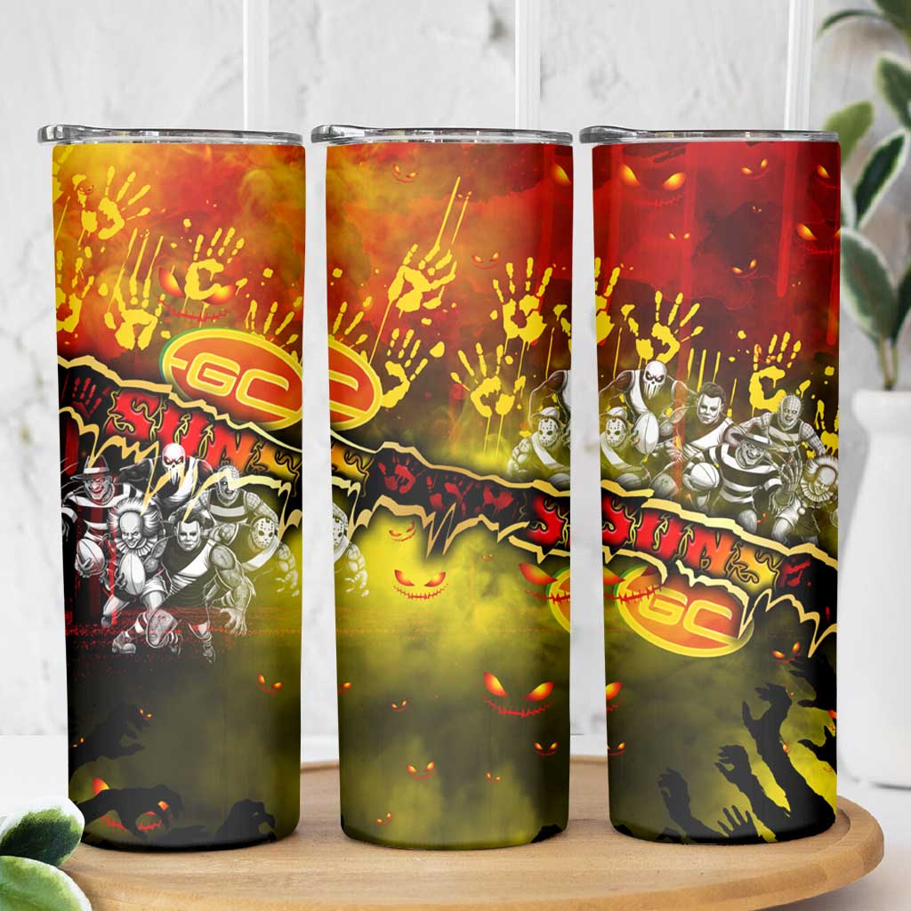 Step Into Horror Domain Suns Football Skinny Tumbler Halloween Horror Movie Characters - Aussie Hoodie