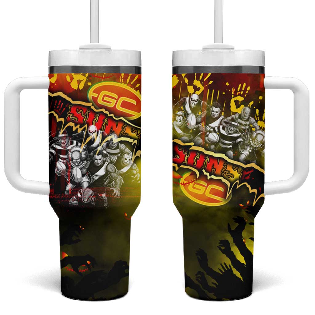 Step Into Horror Domain Suns Football Tumbler With Handle Halloween Horror Movie Characters - Aussie Hoodie