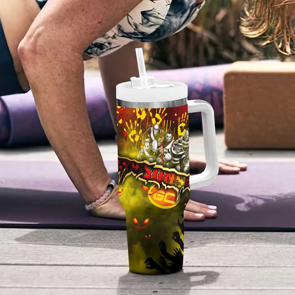 Step Into Horror Domain Suns Football Tumbler With Handle Halloween Horror Movie Characters - Aussie Hoodie