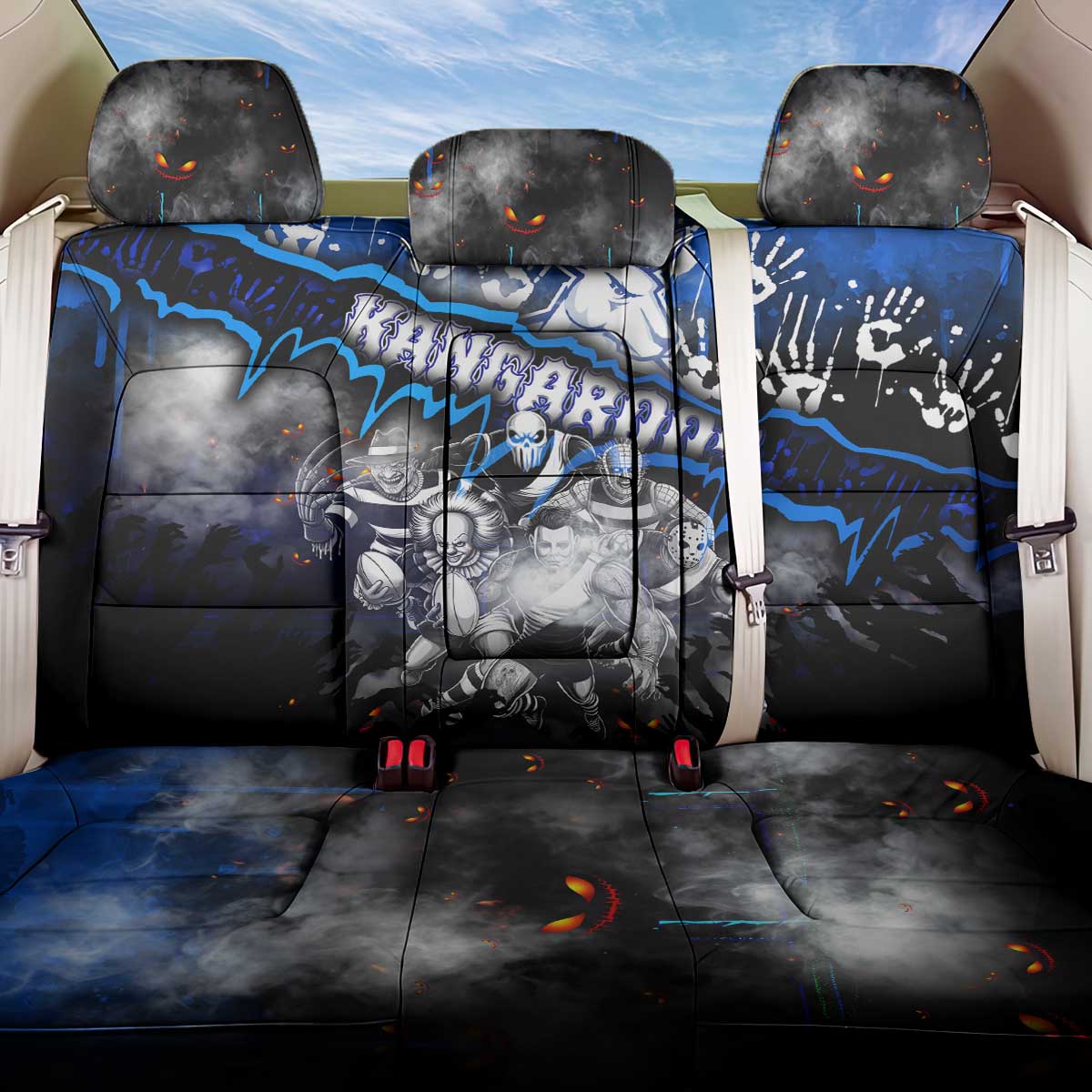 Step Into Horror Domain Kangaroos Football Back Car Seat Cover Halloween Horror Movie Characters - Aussie Hoodie